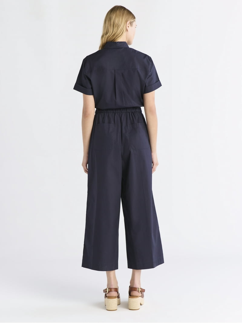 Free Assembly Women's Cropped Cotton Utility Jumpsuit, Sizes XS