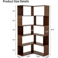 thumbnail image 3 of 66-Inch Tall 6-Tier L-Shaped Corner Bookshelf with Baffle, Walnut Freestanding Display Bookcase for Living Room or Office, 3 of 9
