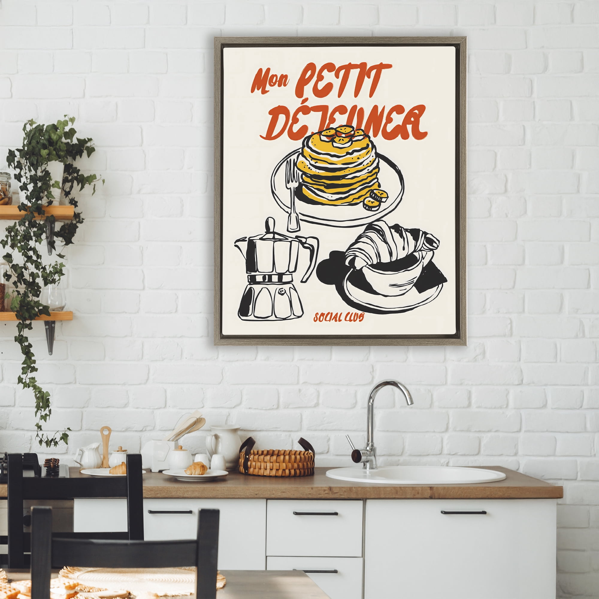 Stupell Industries My Breakfast Pancakes Spread Brown Framed Floater Canvas Wall Art, design by The Prints Vibe