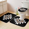 thumbnail image 2 of Black White Beige Boho Bath Mat 3 Piece Bathroom Rug Set, Western Geometric Aesthetic Non Slip Bath Rug Contour Mat and Toilet Lid Cover, Absorbent Shower Mats Soft Bath Rugs and Mats Sets, 2 of 8