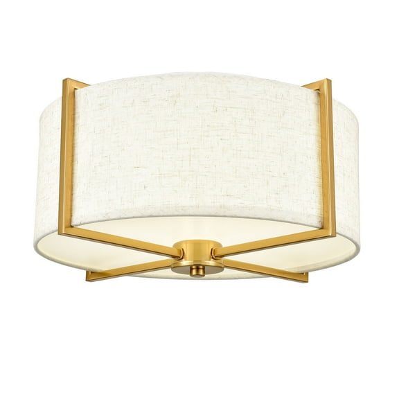 Claxy 16" Gold Flush Mount Light with Drum White Linen Shade