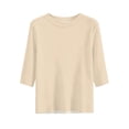 thumbnail image 6 of Linen Texture Blouse for Women, Crew Neck Half Sleeve Loose Tunic - Lightweight Breathable Summer Casual Top Beige L, 6 of 7