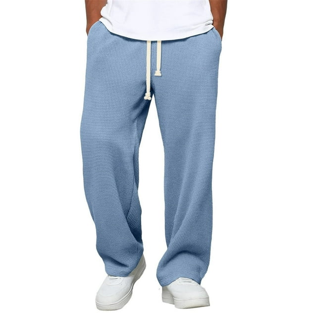 WRKEKC Sweatpants for Men Solid Color Textured Knit Elastic Waist Drawstring Pocket Sweatpants for Daily Casual Office Lounge All-Day Wear