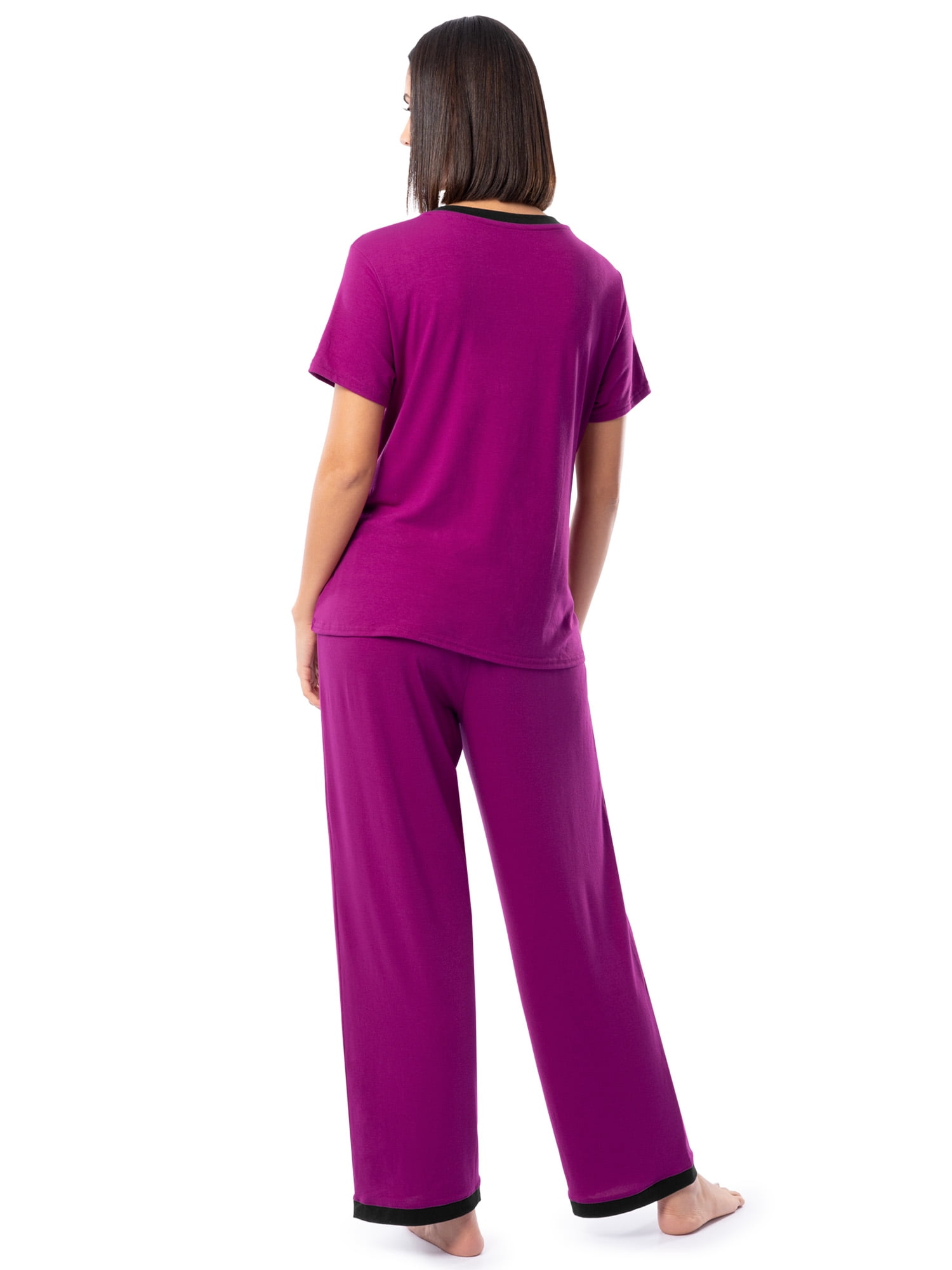 Fruit of the Loom Women's Soft & Breathable V-Neck Short Sleeve Top & Pajama Pant Set, Sizes S-4X