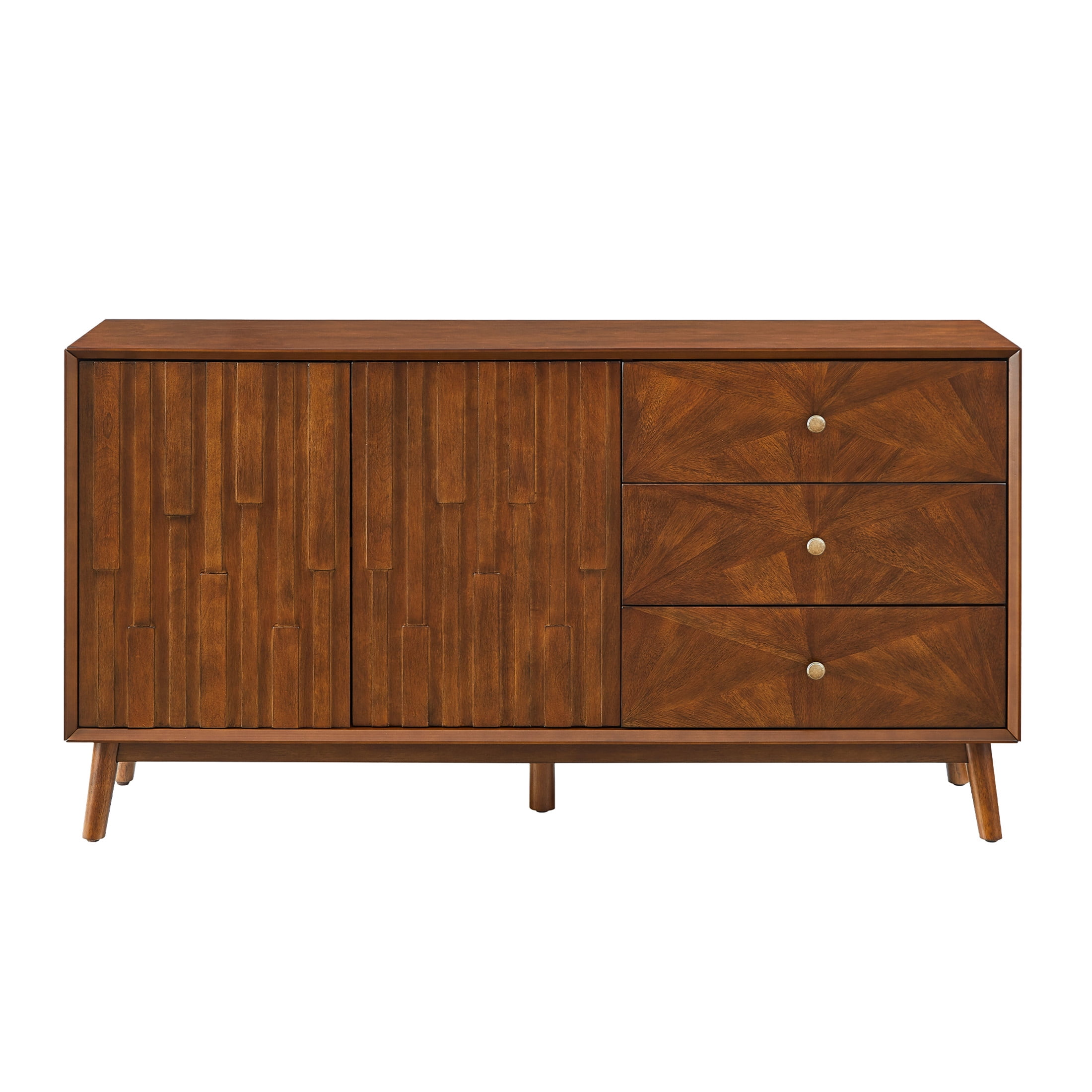 Noble House Nelly 56" Mid Century Modern TV Stand, Entertainment Center with Drawers, Media Console Sideboard, Walnut
