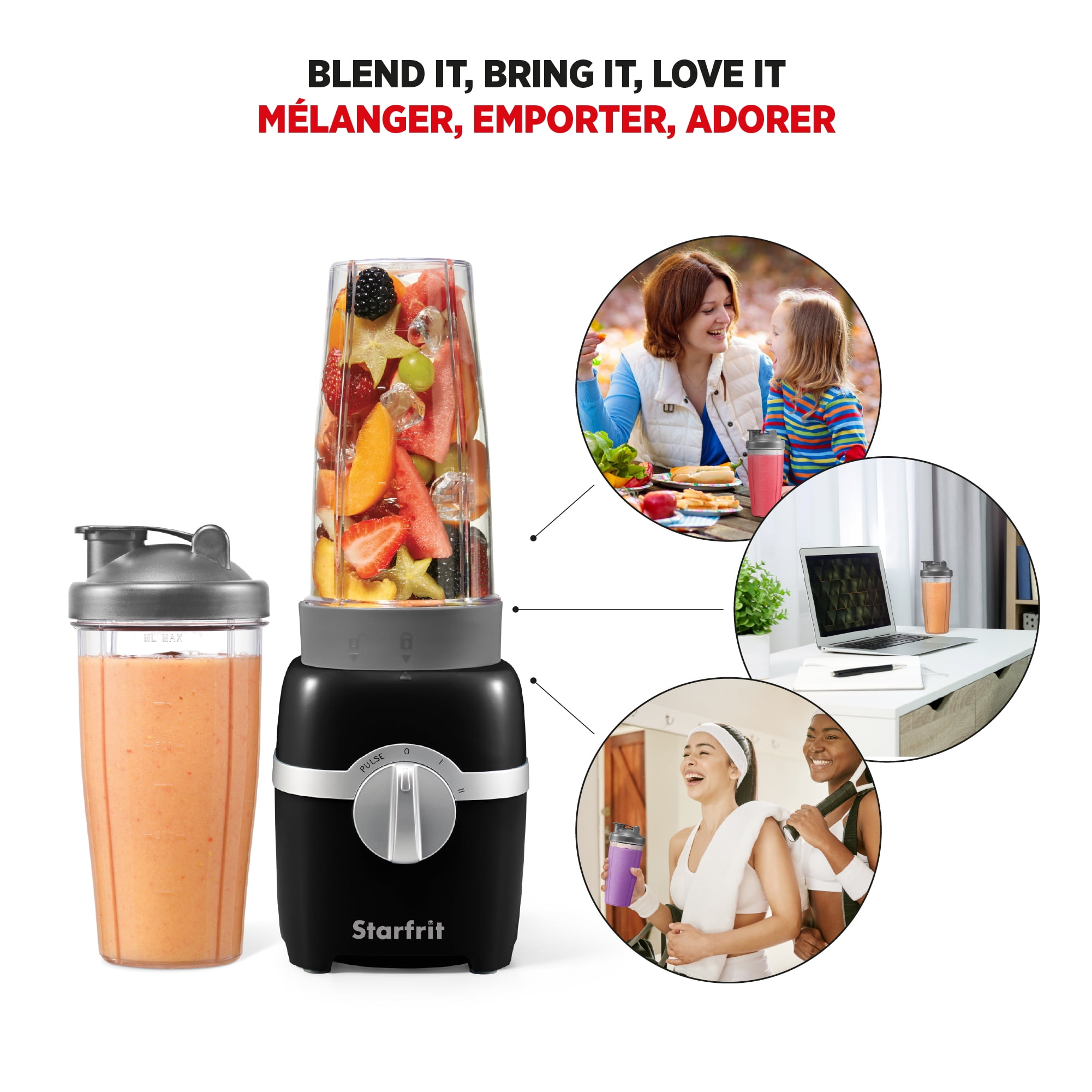Starfrit Personal Blender - Two 828ml Cups - Two Blades - High, Low & Pulse Modes - 300W - Black, Personal Blender