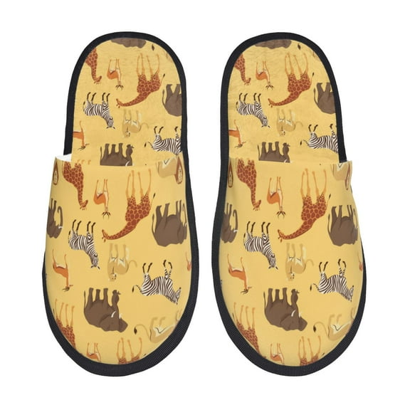 Qokaie Cute Animals Print Fuzzy Slippers for Women – Soft Plush Indoor Slippers with EVA Sole, Cozy and Comfortable for Home and Travel-Medium