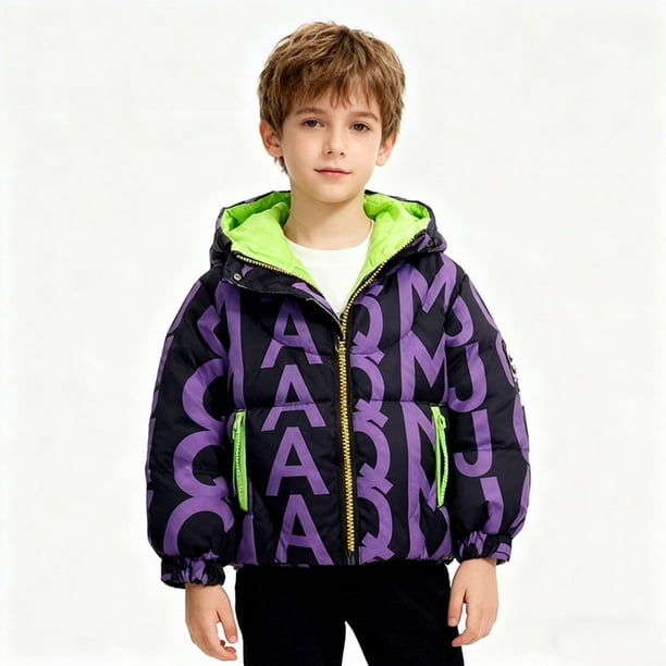 Parkas de manga larga para niñas, niños y niños, ropa de abrigo con capucha, ropa para niños de talla mediana y grande, chaqueta de plumón gruesa con letras, chaqueta corta con capucha, tops de algodó