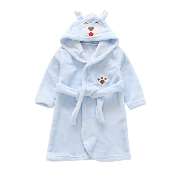 Bysome Bathrobes For Kids Baby Boys Pajamas Cartoon Flannel Hooded Night Robe Girls Sleepwear Warm Toddler Girls Homewear Blue Size 3-4 Years