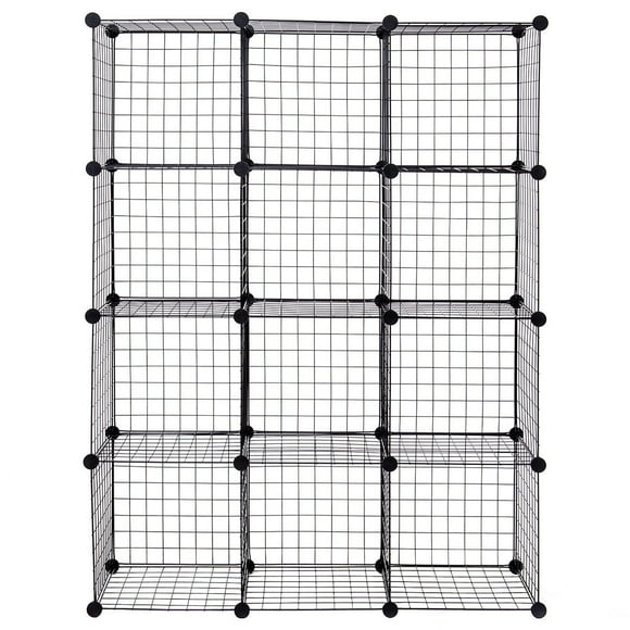 Costway Organizador de Cubos de Alambre, Estantes de Almacenamiento de Rejilla de 12 Cubos, Cubos Apilables de Metal, DIY Estantería Modular, Armario Organizador para Sala de Estar, Dormitorio,Oficina