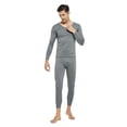 thumbnail image 5 of 2 Pcs/Set Winter Men Thermal Underwear Set V Neck Long Sleeve Warm Thick Plush Seamless Pure Color Slim Fit Elastic Men Pajamas Set Sports Tracksuit Top Pants Set, 5 of 8