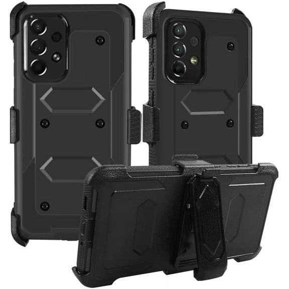 SOATUTO for Samsung A73 5G Phone Case Full-Body Protective Built-in Screen Protector Kicksand Belt Clip Dustproof Shockproof Armor Protective Cover for Samsung Galaxy A73 6.5" 2022 - Black