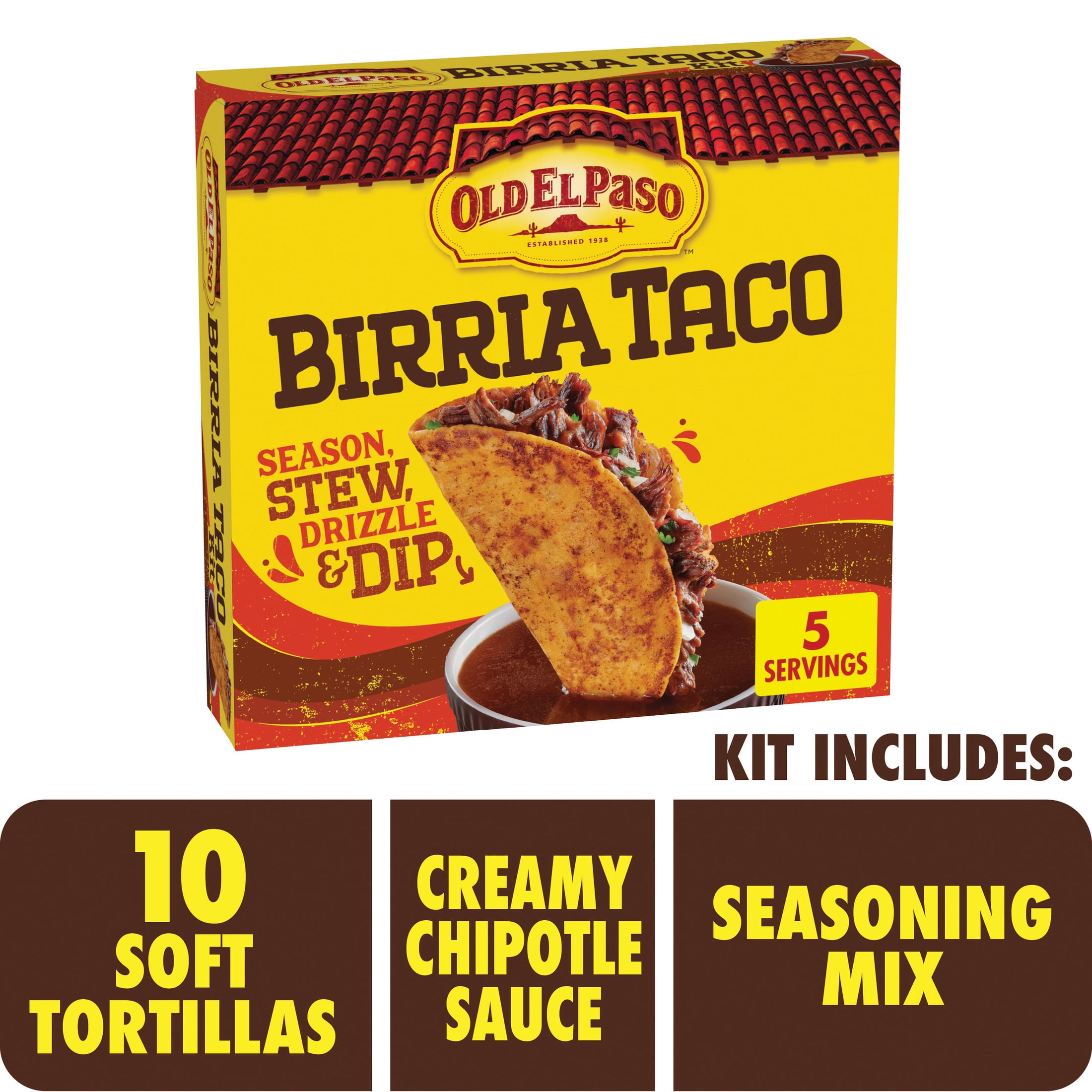(3 pack) Old El Paso Birria Taco Kit with Seasoning, Sauce and Soft Tortillas, 12.1 oz