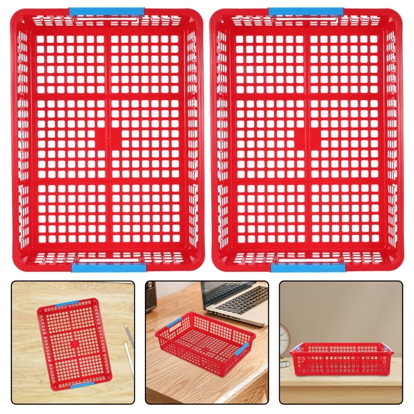 COSMOBETTY 5Ud Cesta Organizadora Plástica Roja Para Escritorio Con Asas Apilable Para Oficina Y Hogar