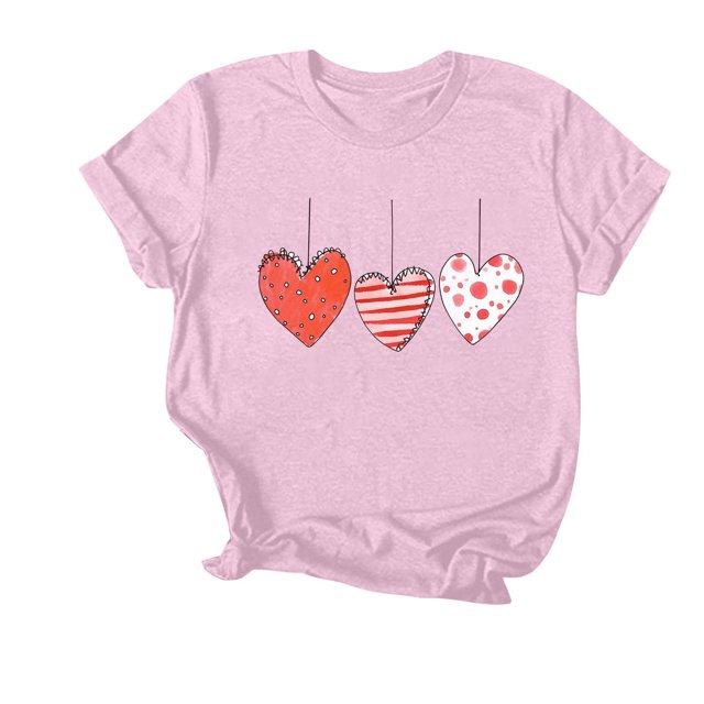 Soki T-Shirt Graphique Cœur d'Amour pour Femmes, Col Rond, Manches Courtes