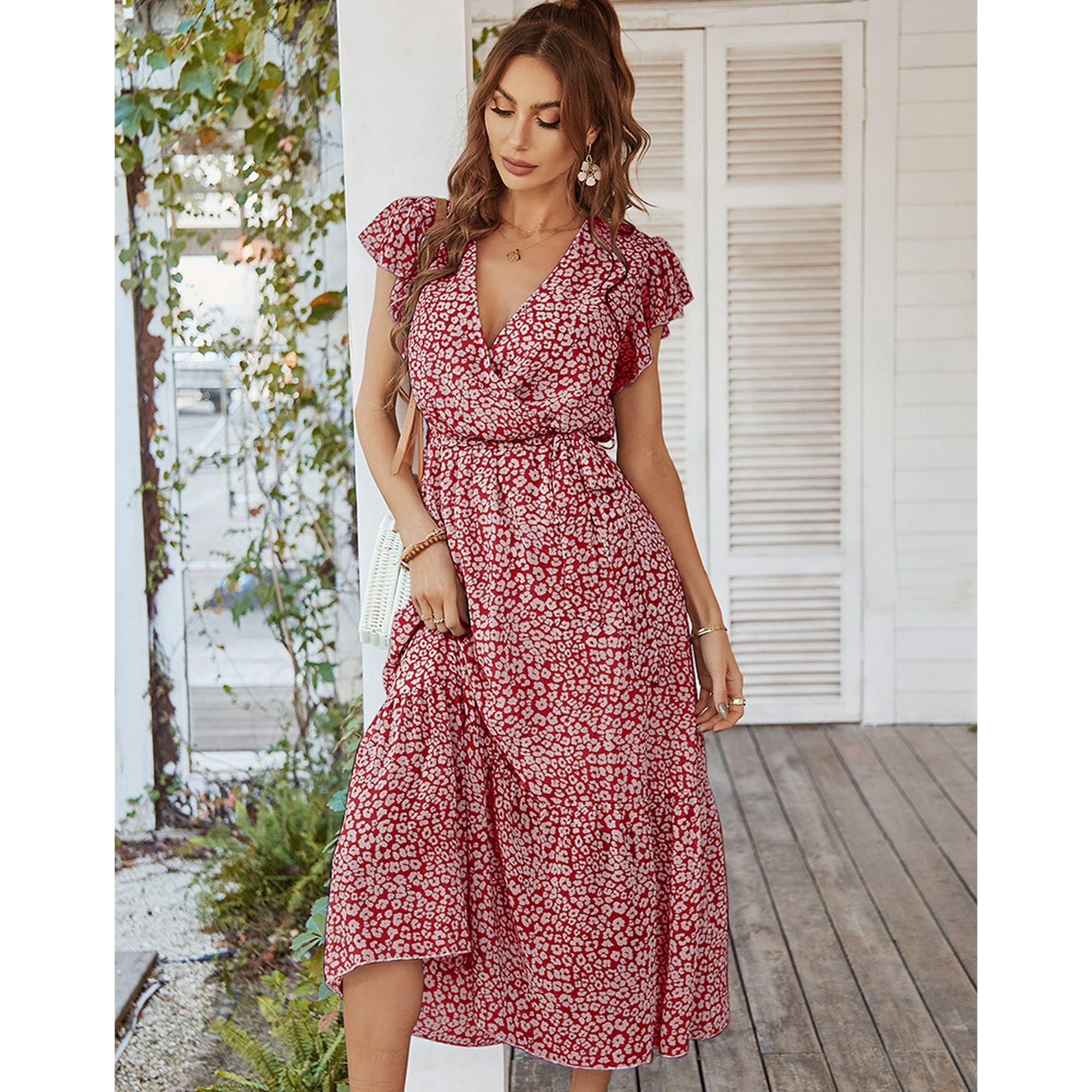 Belted high waist lace panel maxi dress hotsell
