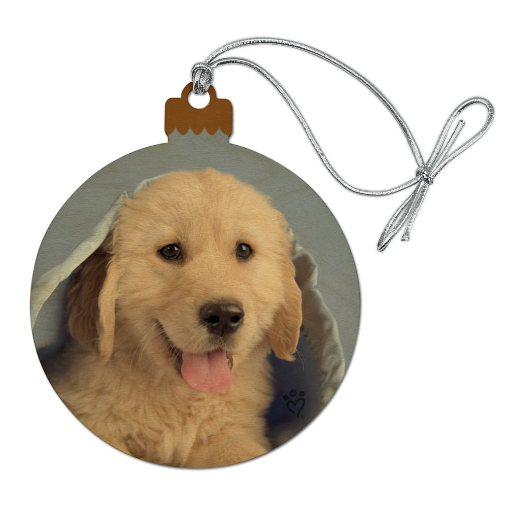 Golden Retriever Puppy Dog Wrapped in Blanket Wood Christmas Tree