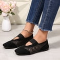 thumbnail image 6 of Puntoco Women s Mary Jane Flats Suede Breathable square toe suede mesh patchwork Slip-on Walking Shoes Black-L 6(38), 6 of 9