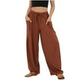 thumbnail image 2 of ICHUANYI Clearance Women's Casual Elastic Waist Drawstring Long Pants With Pocket(Brown, M) ICHUANYI WER2023081401180, 2 of 8
