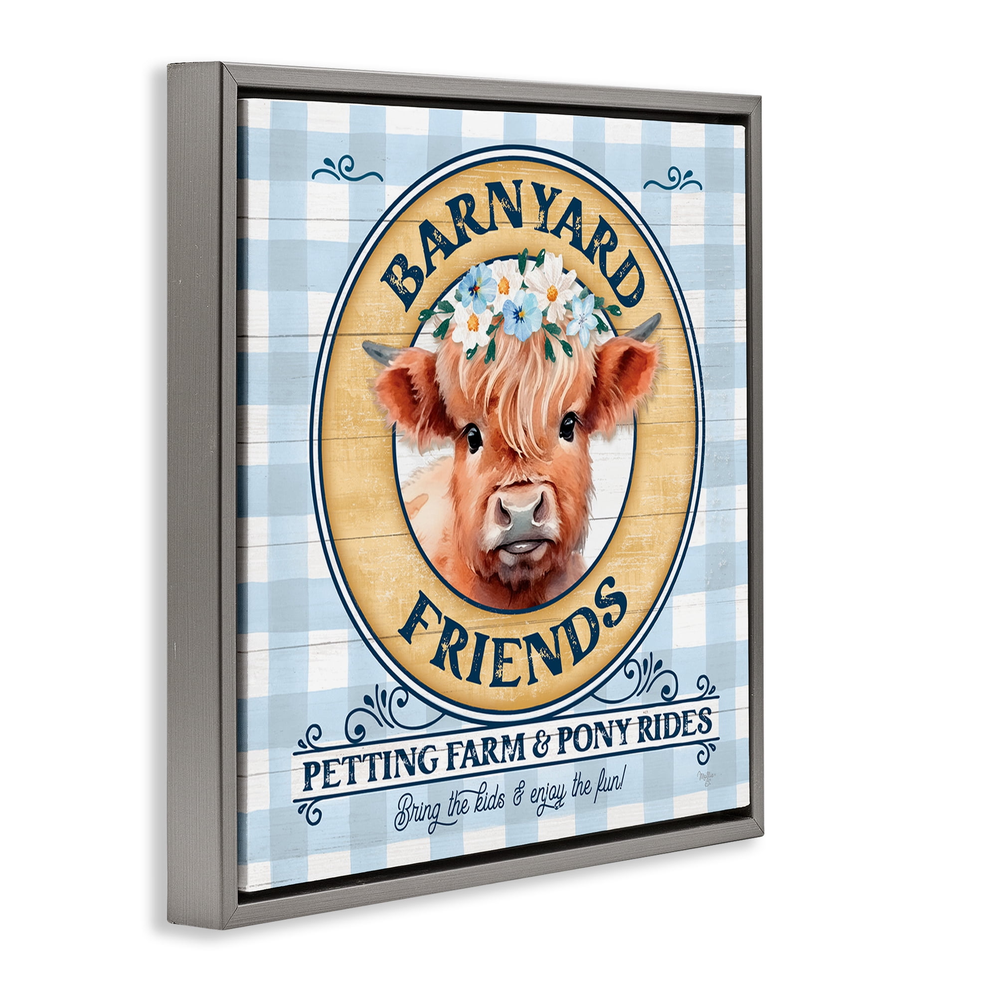 Stupell Industries Barnyard Friends Plaid Animals & Insects Painting Gray Floater Framed Canvas Art Print Wall Art, 25 x 25