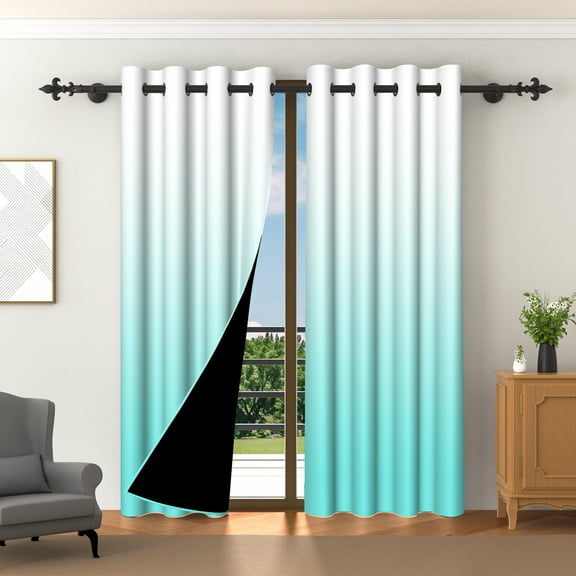 LFEEY Cyan and White Ombre Blackout Curtains, Bedroom Room Darkening Grommet Curtains, 52x84 Inch, 2 Panels