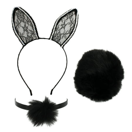 Halloween Black Bunny Ears, Tail, and Choker Set