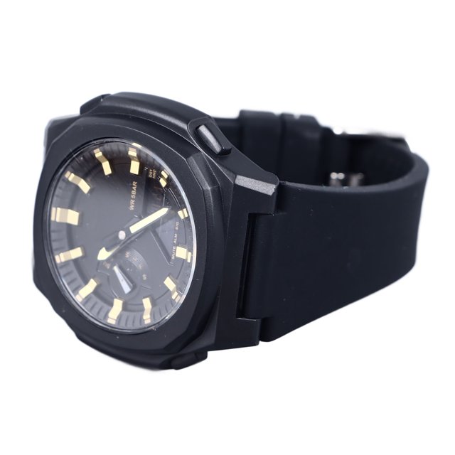 RelOJ Deportivo Masculino, Manos Doradas 5 alarmas LED Luminoso Miernous Watch Fashion Watch Dual Exhibición para Trabajos de Negocios