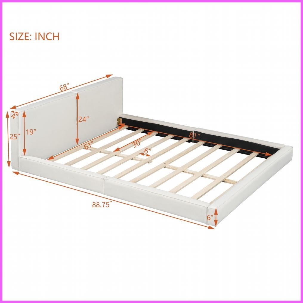 Queen Size Velvet Upholstered Platform Bed with Solid Frame, 500lbs Capacity, Beige Master Bedroom Bedframe