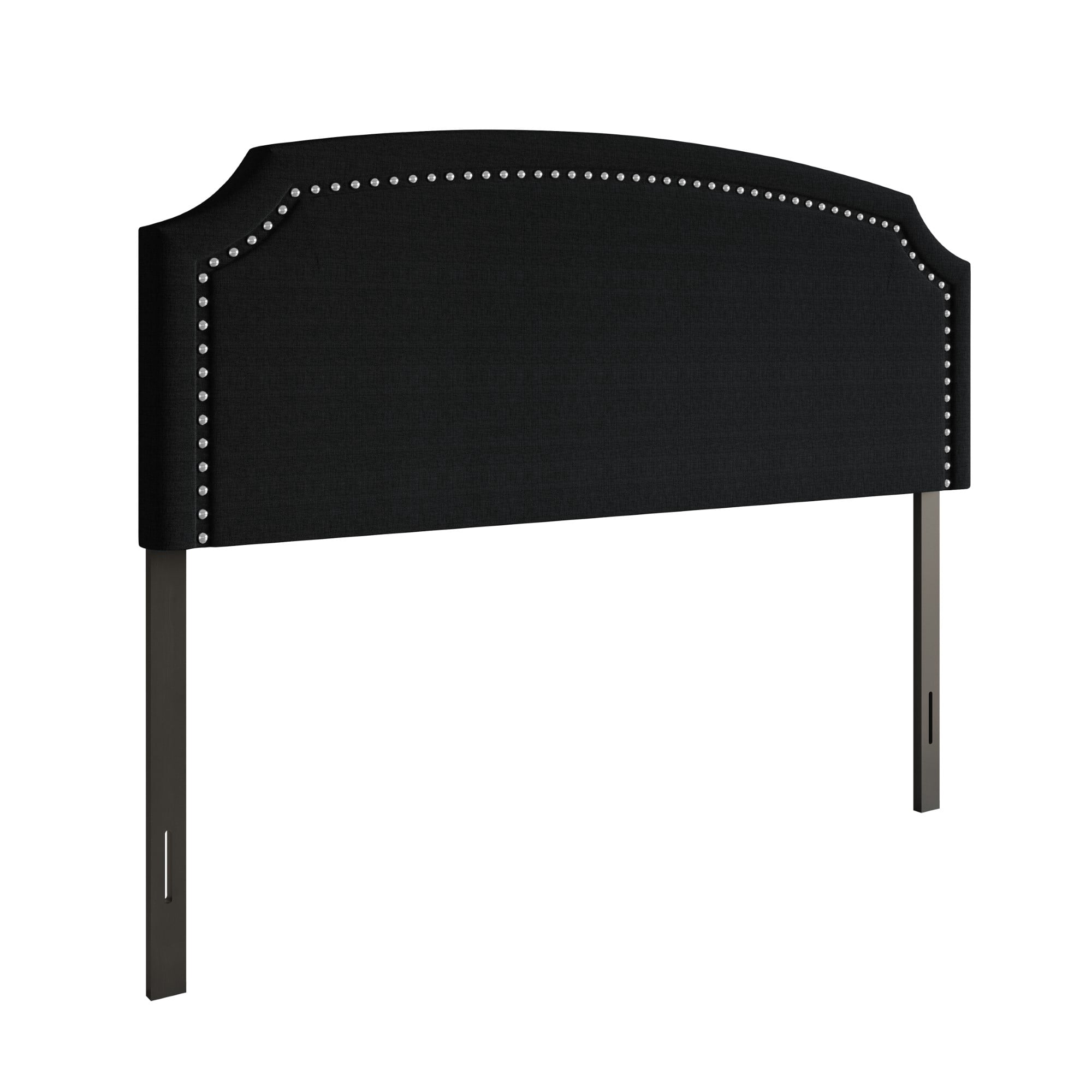 Home Design Bowie Twin Upholstered Headboard with Adjustable Height and Nailhead Trim, Black, Easy Assembly