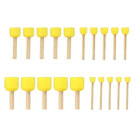 Uxcell Paint Sponges for Painting, 20 Pack Assorted Size Round Painting Sponge Foam Brush Wooden Handle, Yellow