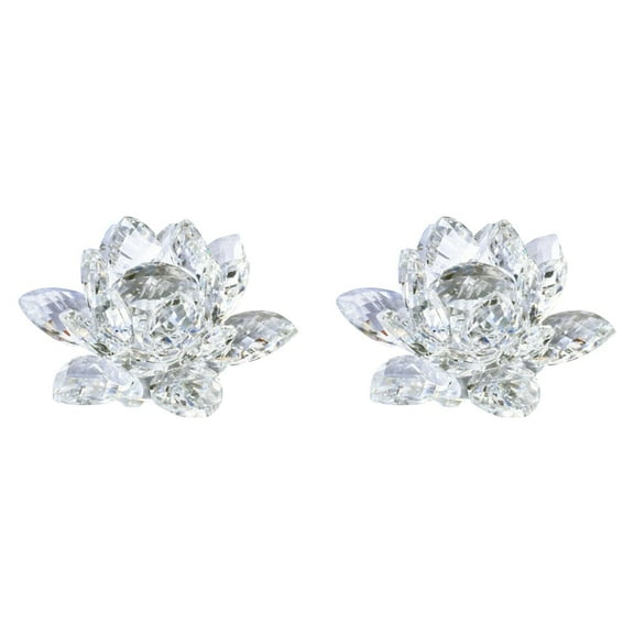 2X A Crystal Lotus Flower Figurine Valentine Wedding Decor Glass Craft Collection Paperweight Table Ornaments Souvenir