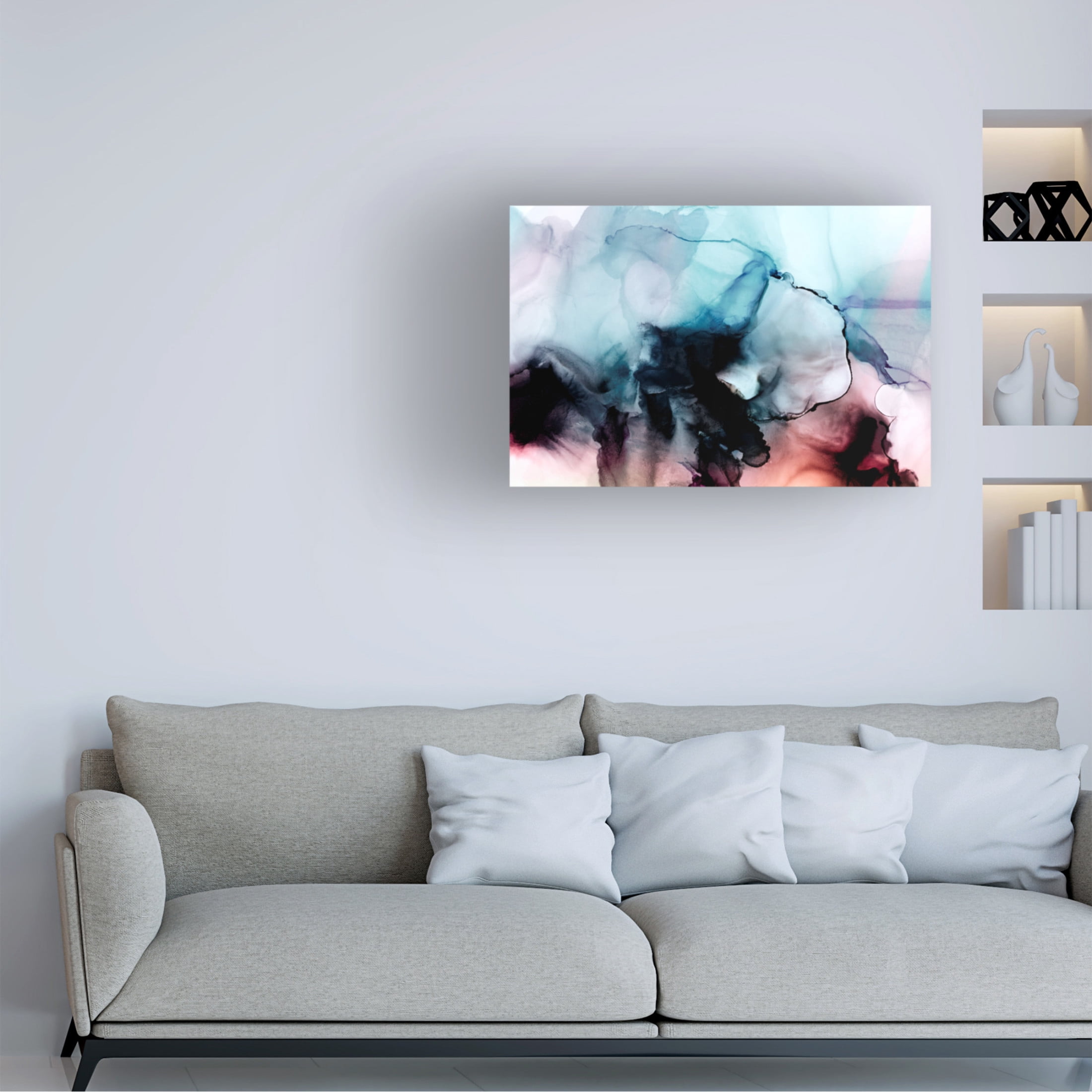 Canvas Wall Art - Tom Quartermaine 'Abstract Blue Pink Alcohol Ink' Wall Art for Living Room, Bedroom, or Office Décor by Trademark Fine Art - 32 x 22 Inches