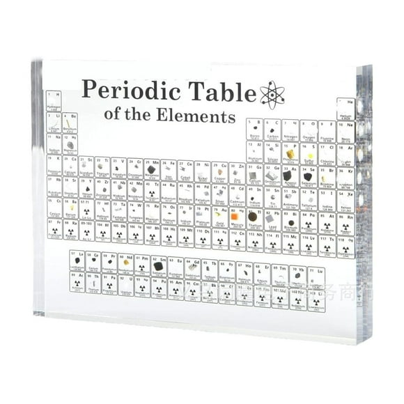 YUEtays Periodic Table Of Elements with 83 Real Elements, Acrylic Periodic Table Display With Wooden Stand, 6x Chemistry Formula Reference Cards, Science Teacher Gift Classroom (Large)