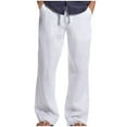 thumbnail image 1 of Mens Summer Elastic Waist Drawstring Pocket Cotton Hemp Beach Breathable Sports Long Pants, 1 of 5