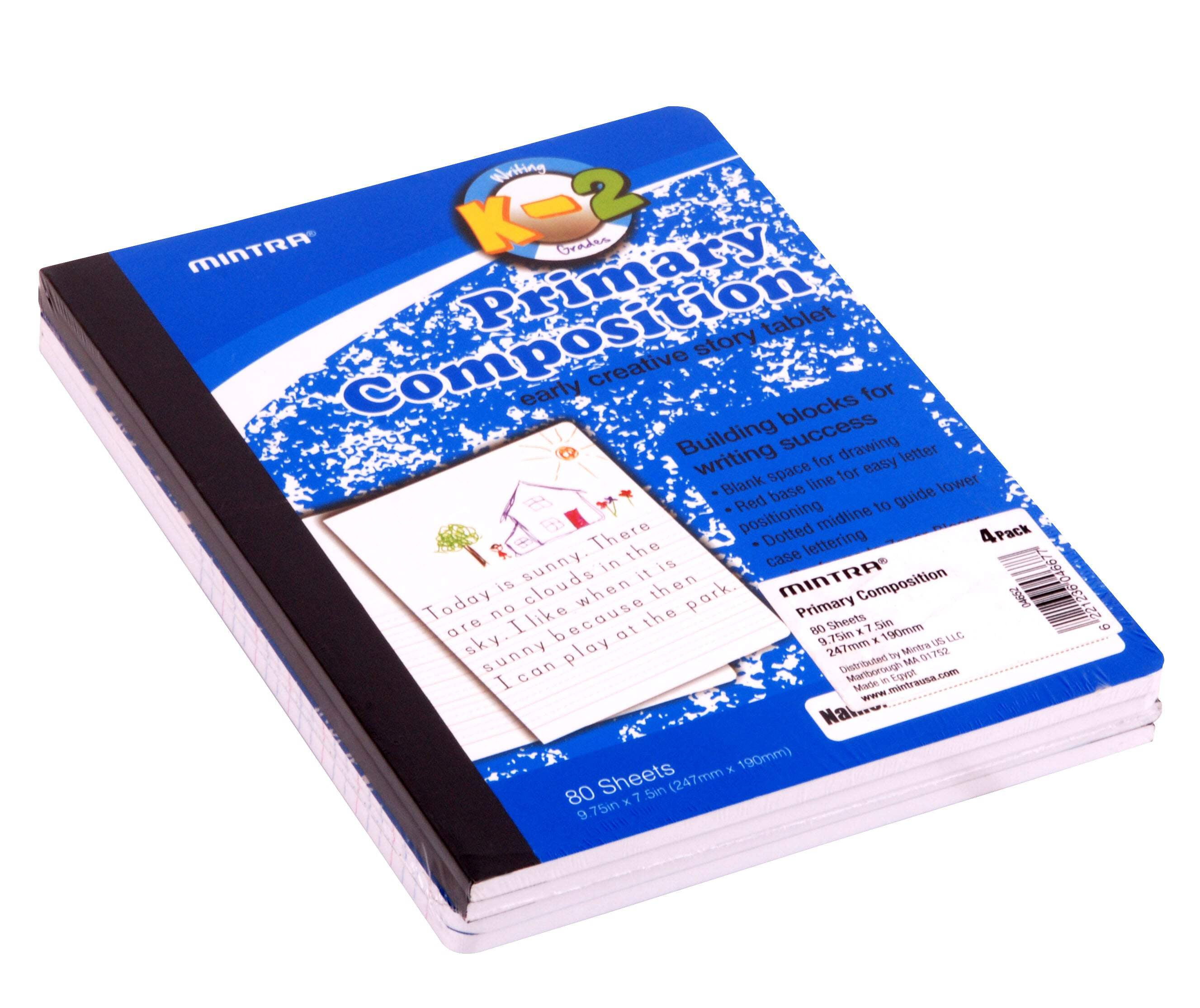 Mintra Primary Composition Notebook 4PK - 1/2 Page - Blue Only - Flexible Hardcover (04652) - 80 Sheets