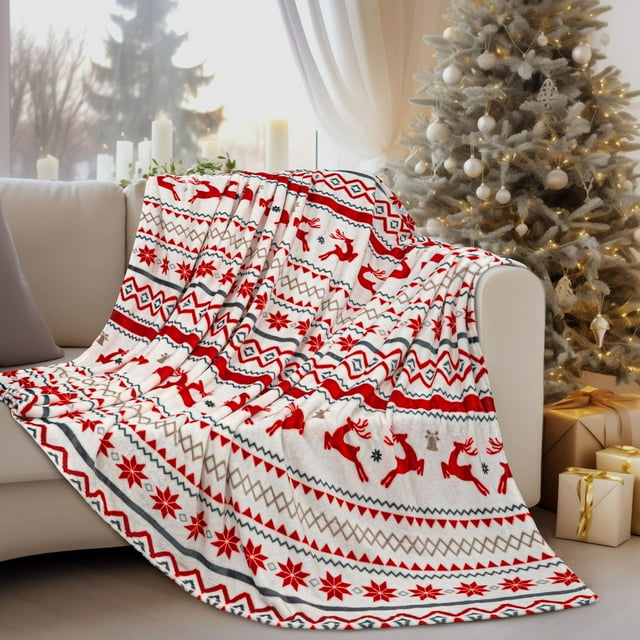 Vaidha Red Reindeer Christmas Blanket | Soft Warm Flannel Throw | 51x39 Inches Holiday Design | For Sofa Bed Camping Gift Giving