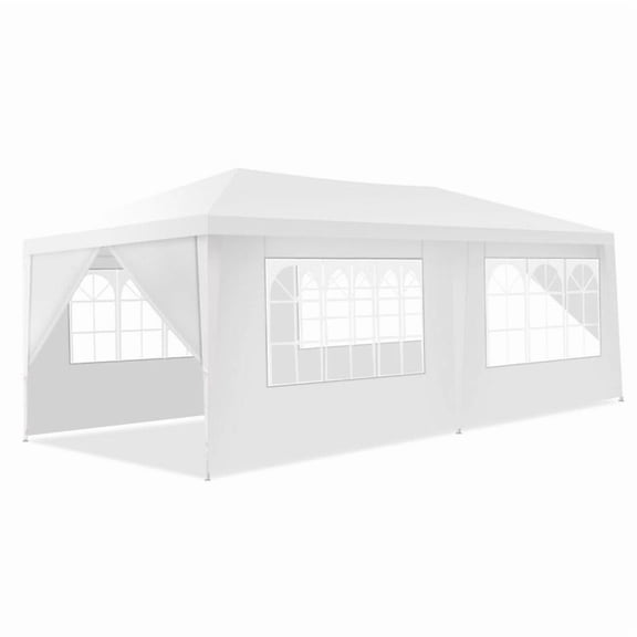 10 x 20 ft Canopy Tent with 6 Removable Sidewalls, Outdoor Party Tent with Zip Doors, PVC Windows, Steel Frame, PE Cover, Carry Bag and Stakes for Wedding Camping BBQ