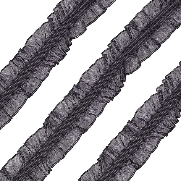 Cinta de encaje elástica negra de 11 yardas/10 metros con doble volante, 1 pulgada/28 mm de ancho, ideal para coser, decorar vestidos y envolver regalos.