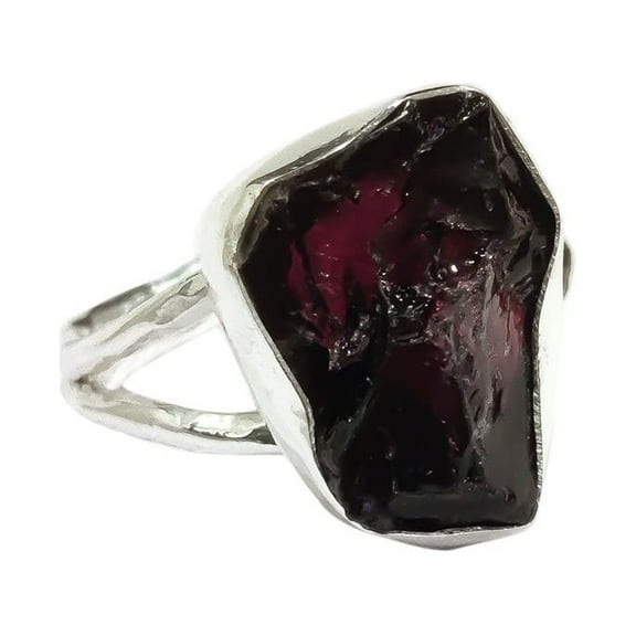 Natural Garnet Ring, Rough Garnet Gemstone Ring, January Birthstone, Hammered, 925 Sterling Silver, Womens Ring, Christmas, Thanksgiving, Handmade, Statement Jewelry, Rough Gemstone Jewelry