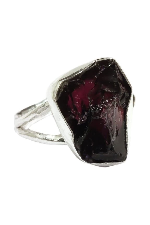 Natural Garnet Ring, Rough Garnet Gemstone Ring, January Birthstone, Hammered, 925 Sterling Silver, Womens Ring, Christmas, Thanksgiving, Handmade, Statement Jewelry, Rough Gemstone Jewelry