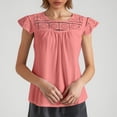 thumbnail image 2 of MIXUE Womens Summer Tops Summer Solid Color Fashion Round Neck Hollow Out Fly Sleeve Pullover T Shirts Sportwear,Beige,XXL, 2 of 4