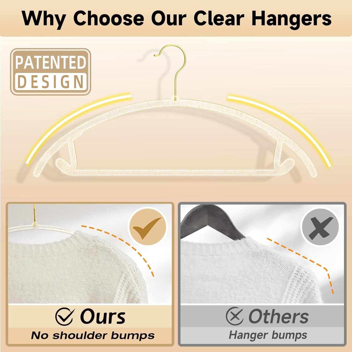 Premium Clear Hangers (Pack of 50) Heavyduty-Acrylic No Shoulder Bump Suit Hangers - Space Saving Clothes Hangers,Rounded Hanger for Coat,Sweater,Jackets,Pants