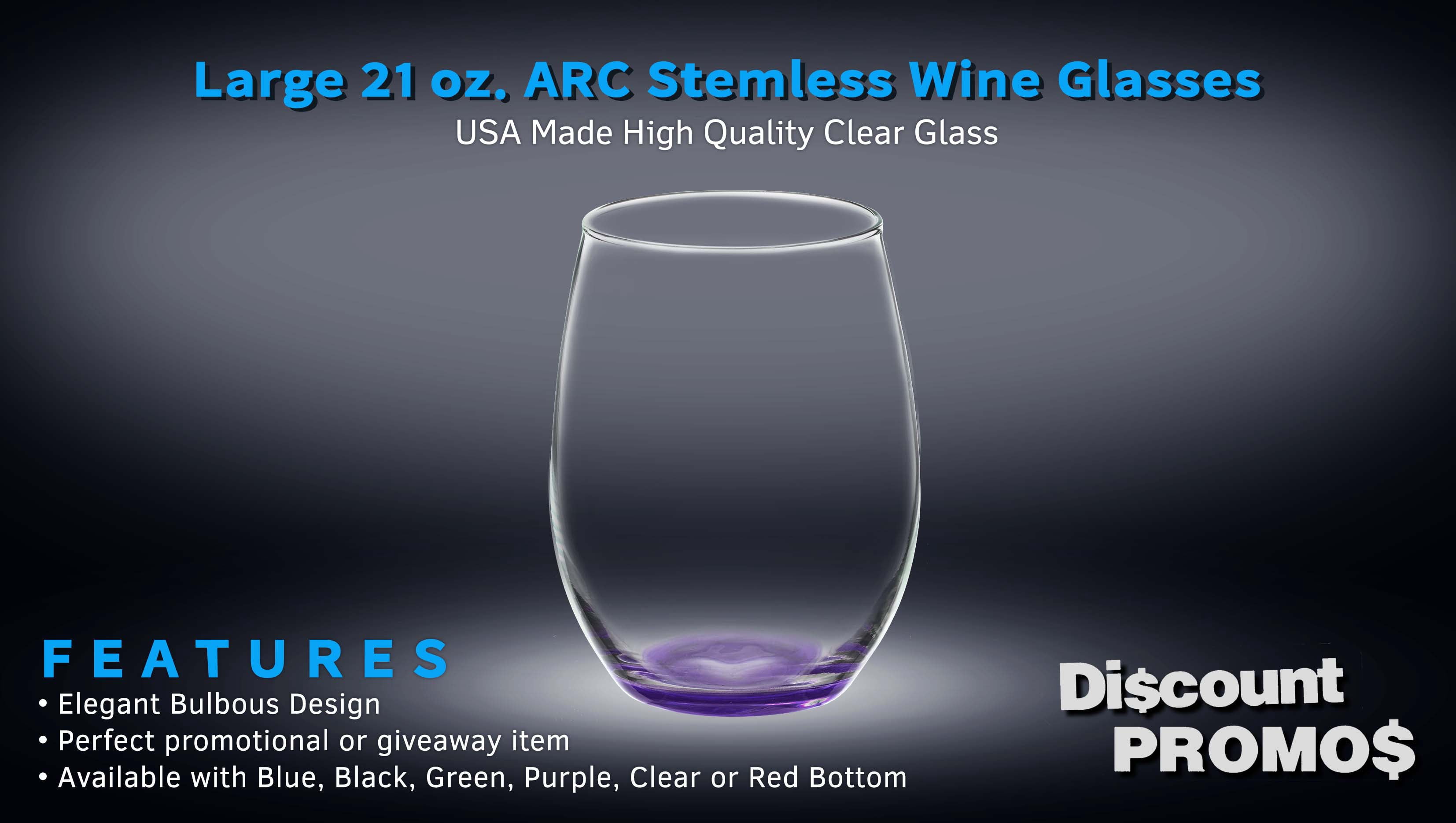 10 ARC Stemless Wine Glasses Set, 21 oz. - Chardonnay, Cabernet, Merlot, Sauvignon - Purple