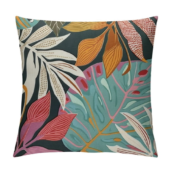 Qinduosi Pillow Covers Set of , Coral Leaf Decorative Outdoor Pillow Covers Green Blue Botanical Farmhouse Cushion Square Decor for Sofa White