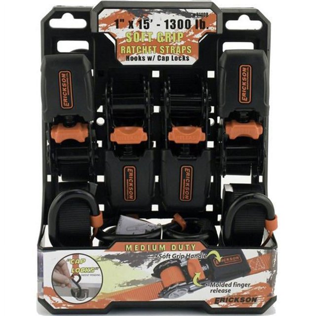 Erickson Manufacturing 360240865 31408 1 in. x 15 ft. 1300 lbs Ratch Strap with Caplocks - 4 Piece
