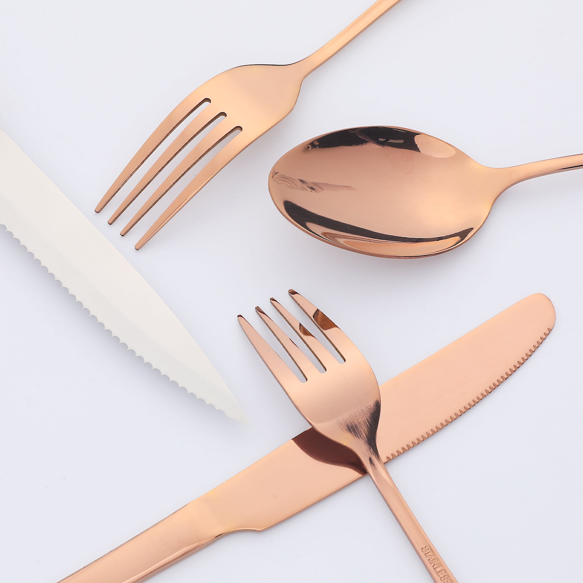 Unique Bargains Stainless Steel Flatware Set Rose Gold 24 Pcs