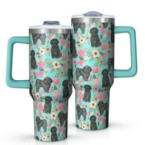OBREWU Bichon Dog Blue Florals Tumbler with Handle and Lid,Bichon Dog Blue Florals 40oz Double Wall Vacuum Insulated Tumbler,Cups Gift for Women and Men
