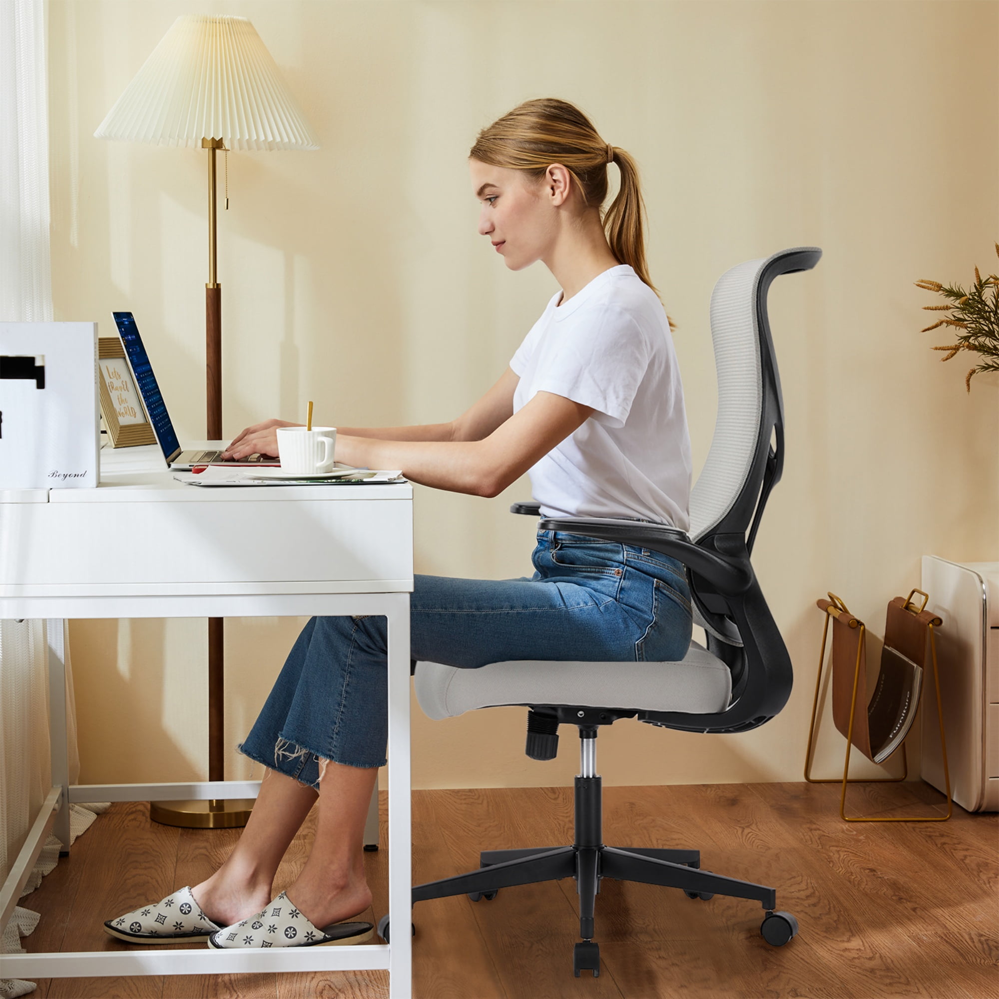 edx Office Chair, Ergonomic Home Office Desk Chairs, Computer Chair with Comfortable Armrests, Mesh Desk Chairs with Wheels, Gray