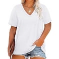 thumbnail image 2 of Htigea Women's Plus Size Short Sleeve Tops Summer V-Neck Tunic Tees Casual Loose Fit T Shirts Solid Color Basic Tshirts White XXXXXL, 2 of 7