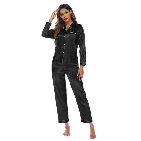 

Silk Satin Womens Pajama Sets Button Down Sleepwear Loungewear M~2XL